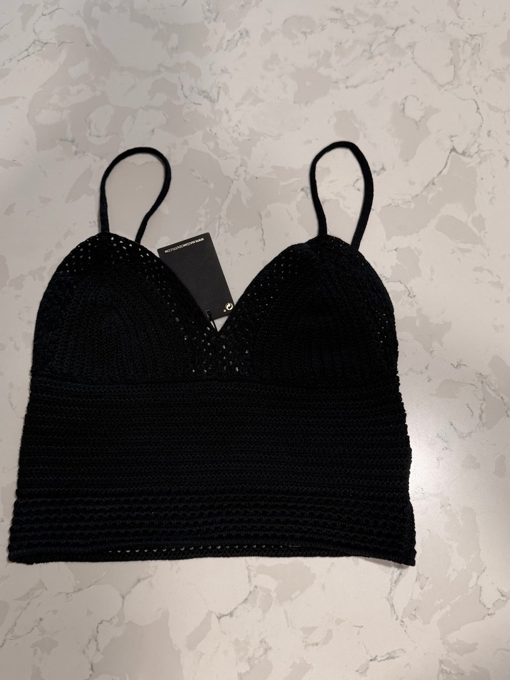 Massimo Dutti Black Cropped Knit Cami with Spaghetti Straps